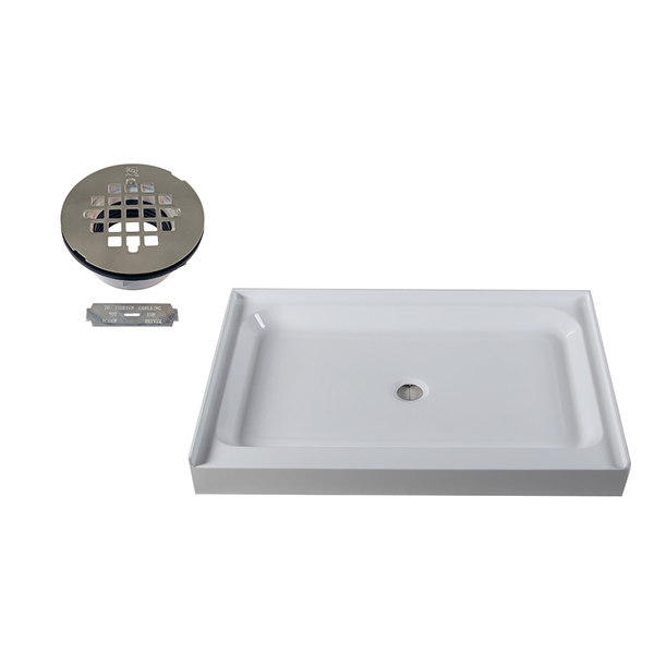 Westbrass Shower Pan 48 x 36 3-Wall W/ Center Plastic  Drain W/ Modern Cross Grid in Satin Nickel HPG4836WHP-07